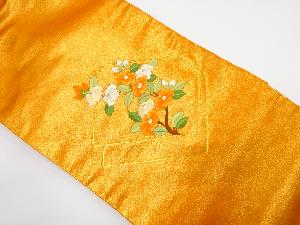 菱に椿模様　刺繍　名古屋帯
